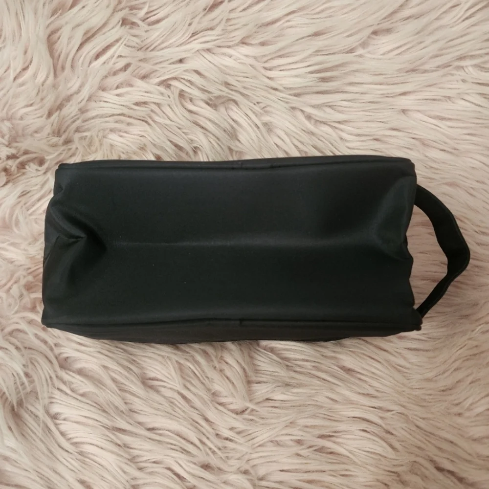 Milani makeup bag travel pouch black nylon gold embroidered